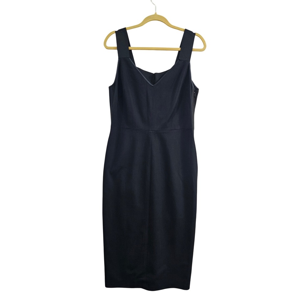 Rag & Bone Sheath Dress Womens Size 4 Black Solid Silk Trim V-Back Cocktail Midi